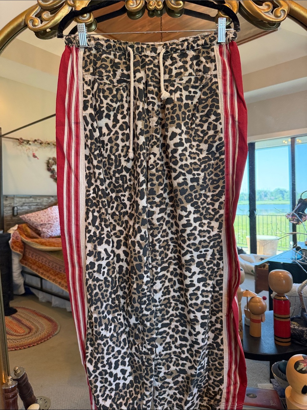 BiBi Black and Cream Leopard Print Drawstring Pants